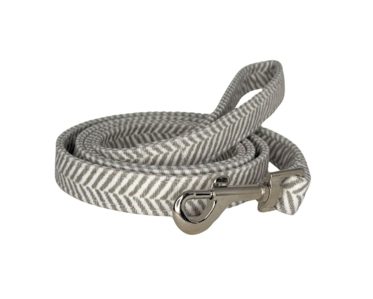 Designer Leash in Taupe Herringbone