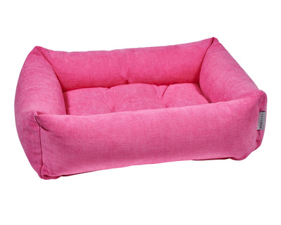 The Franklin cushioned dog bed in Flamingo.
