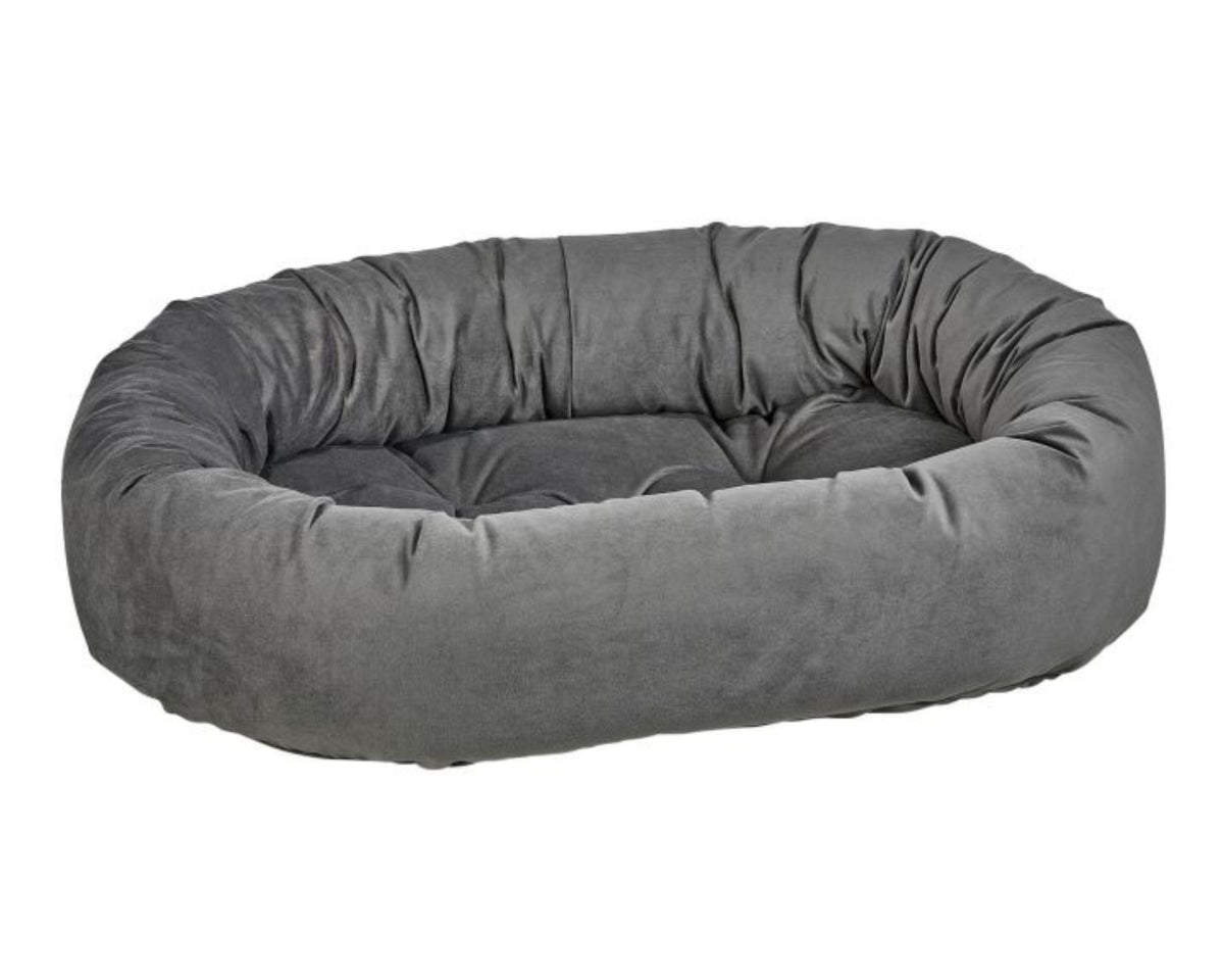 Donut Bed with oval bolster and tufted cushion in Ash.