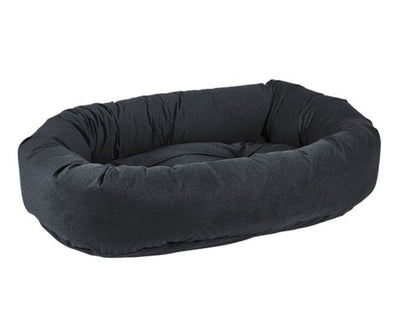 Donut Bed with oval bolster and tufted cushion in Flint.