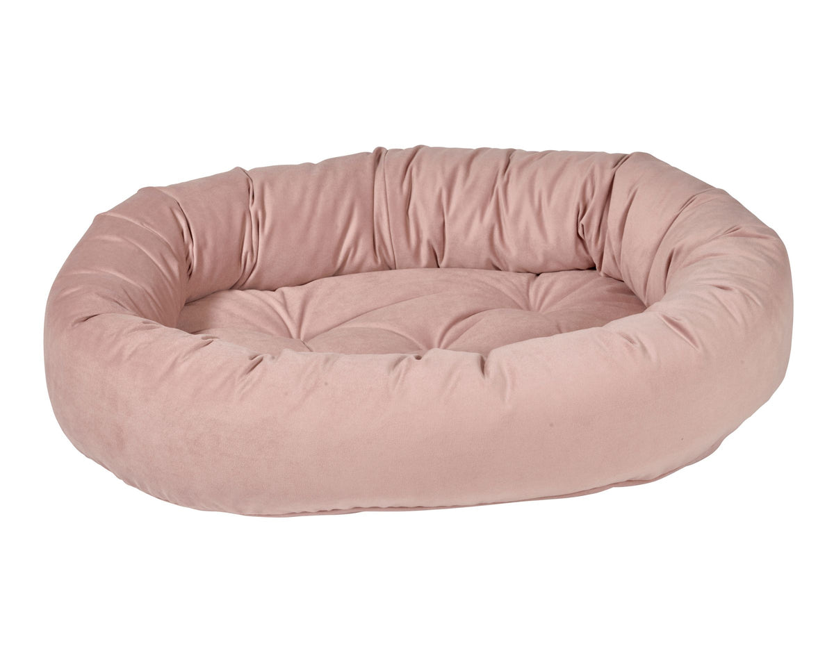 Donut Bed with oval bolster and tufted cushion in Rosewood.