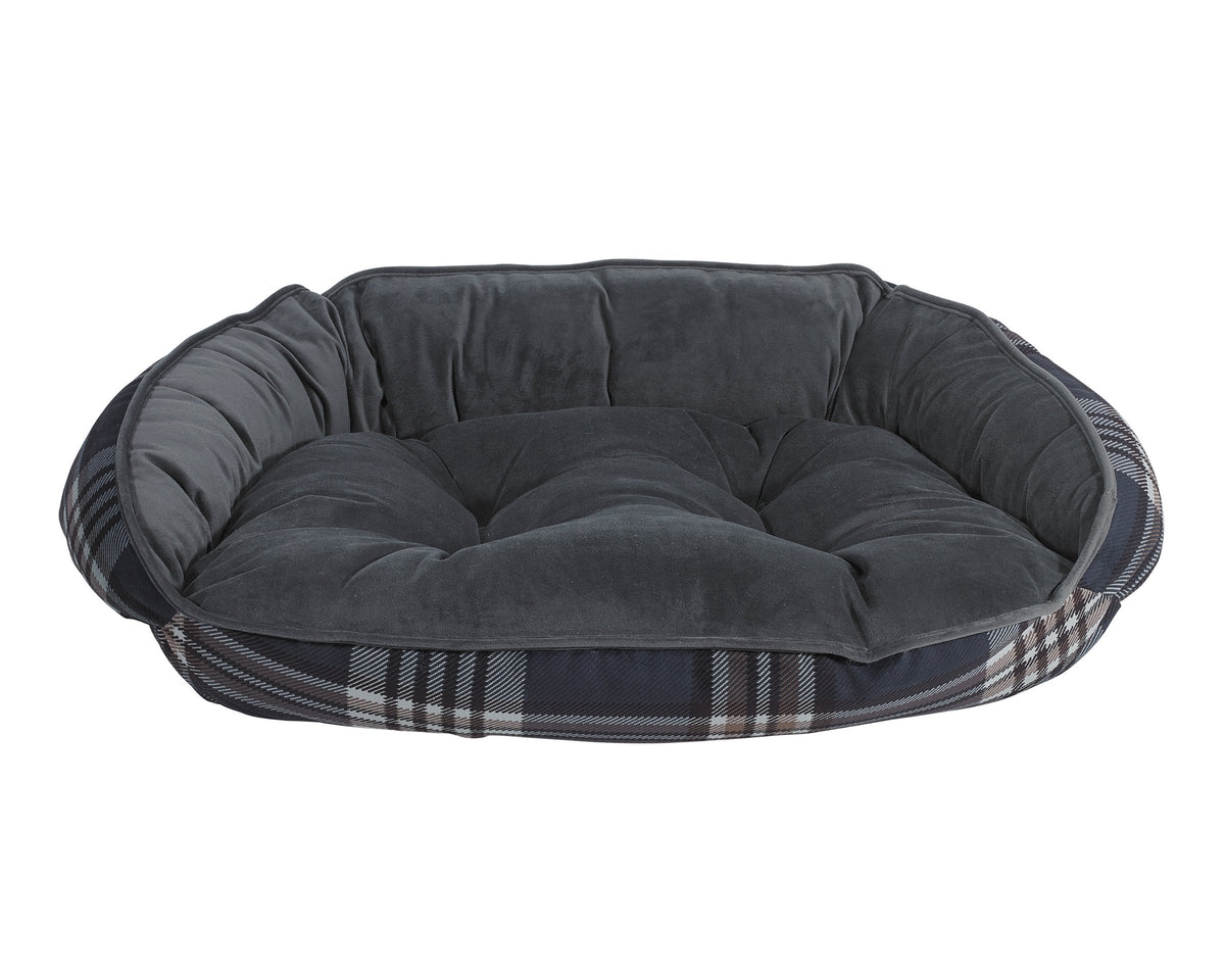 Crescent Reversible Bed in Greystone Tartan and Ash