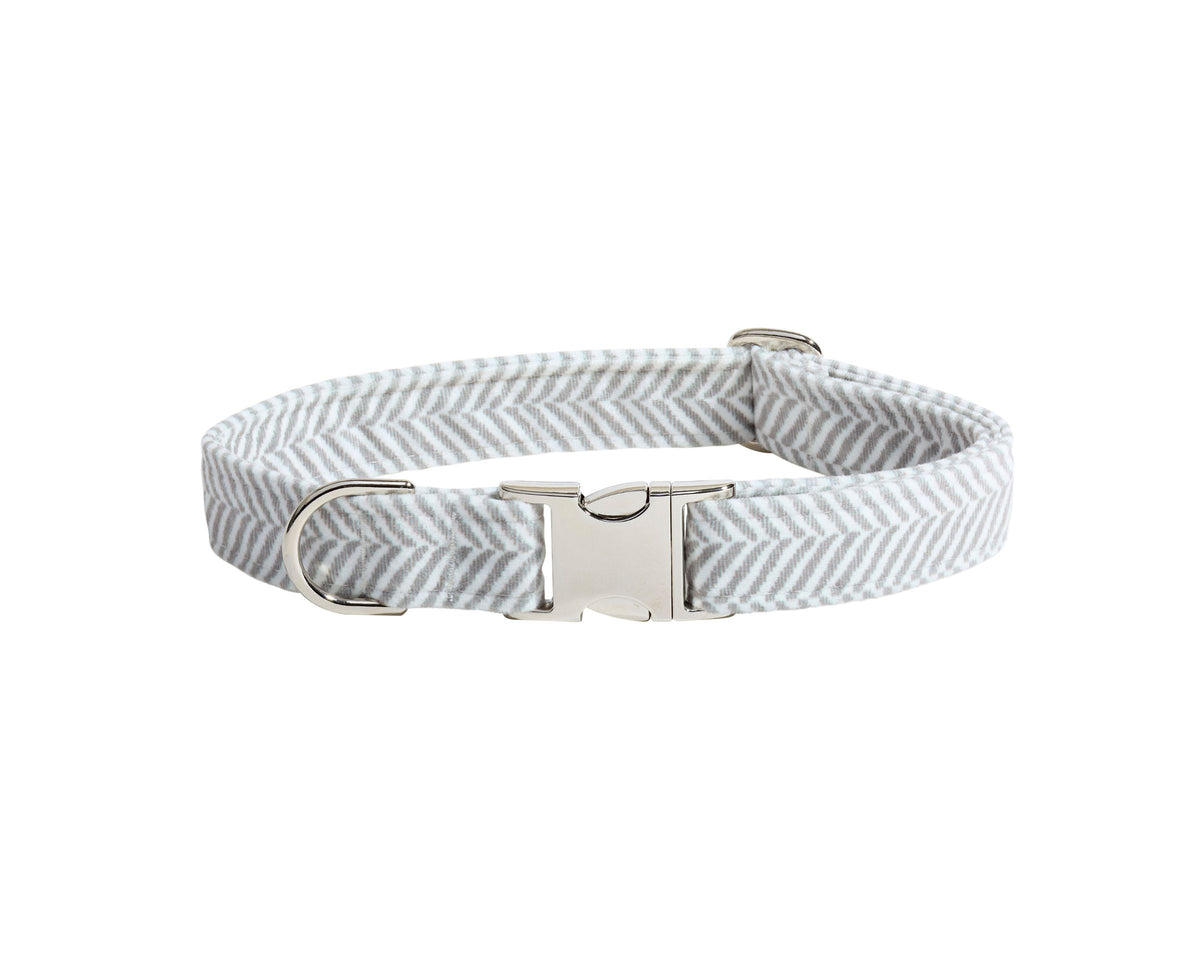Designer Buckle Collar in Taupe Herringbone