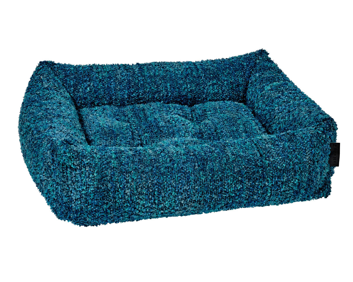 The Franklin cushioned dog bed in Blue Lagoon.