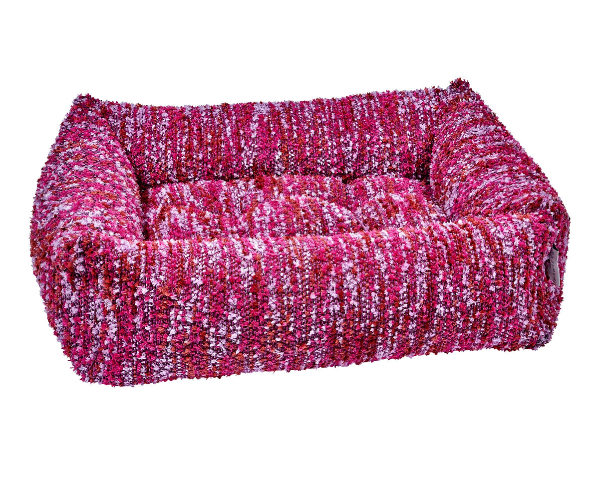 The Franklin cushioned dog bed in Fuchsia Fiesta.