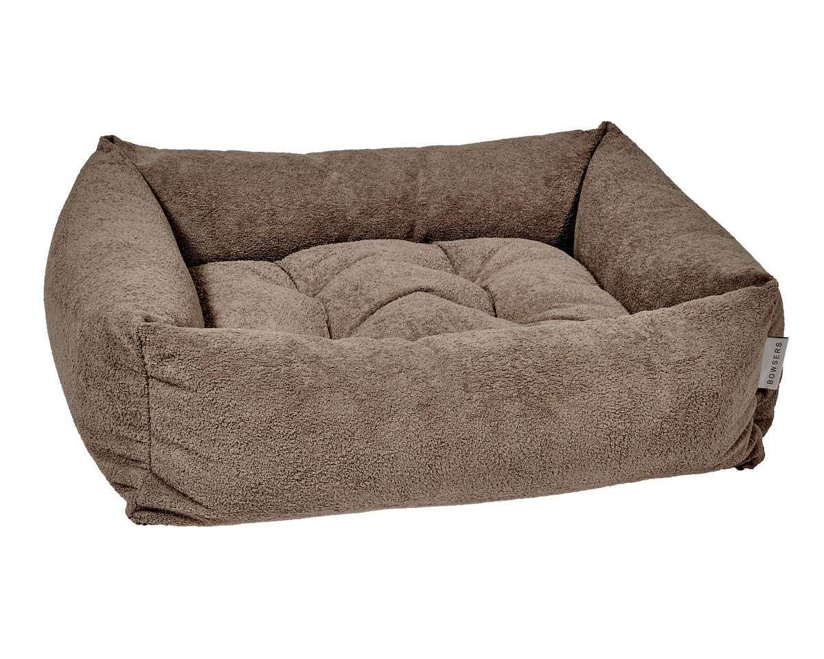 The Franklin cushioned dog bed in Mocha.