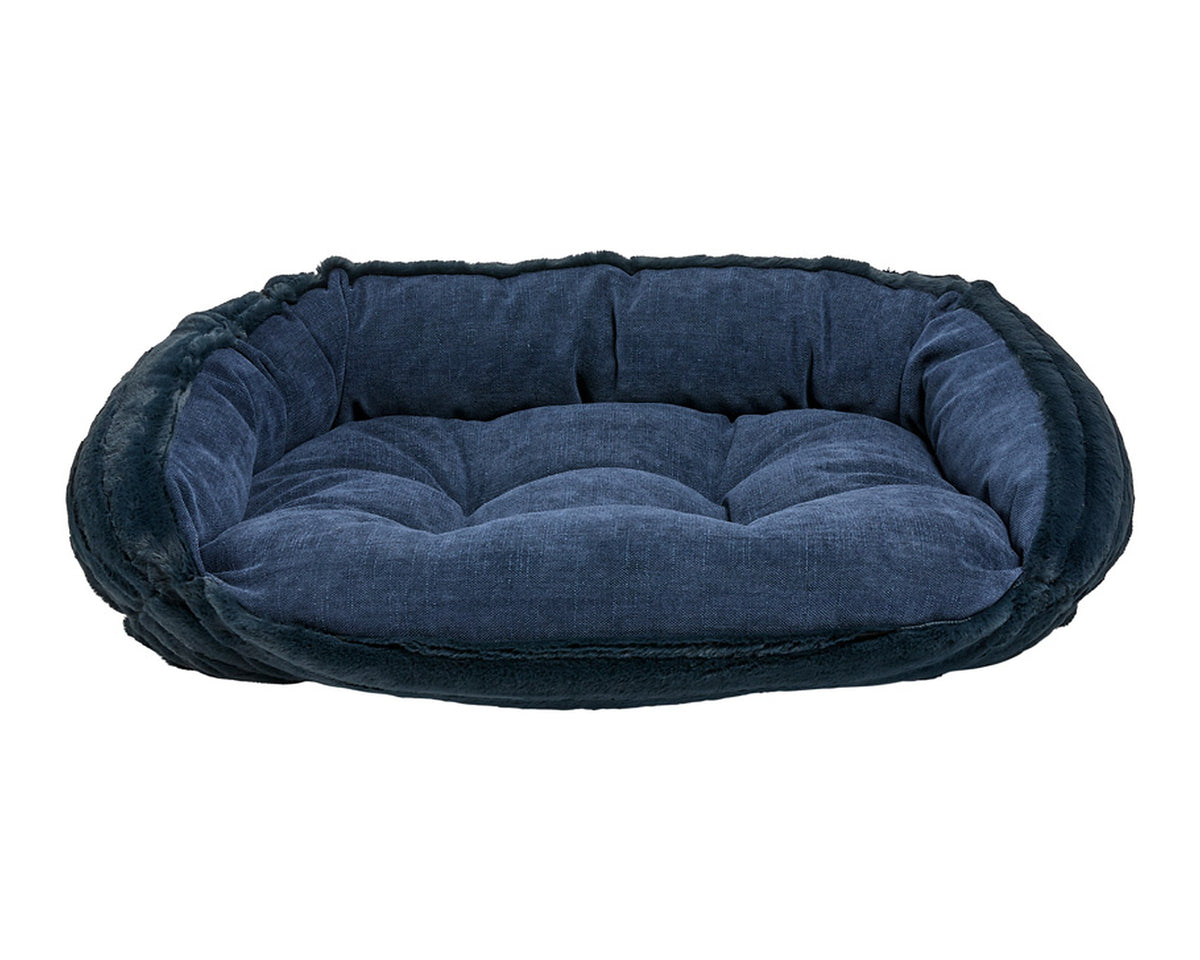 Crescent Reversible Bed turned inside out, Majestic Blue outside