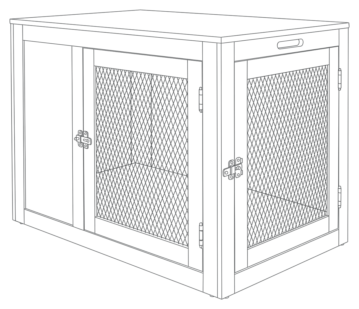 Line drawing of the Fresco Dog Crate, numbered to match the list beside it.