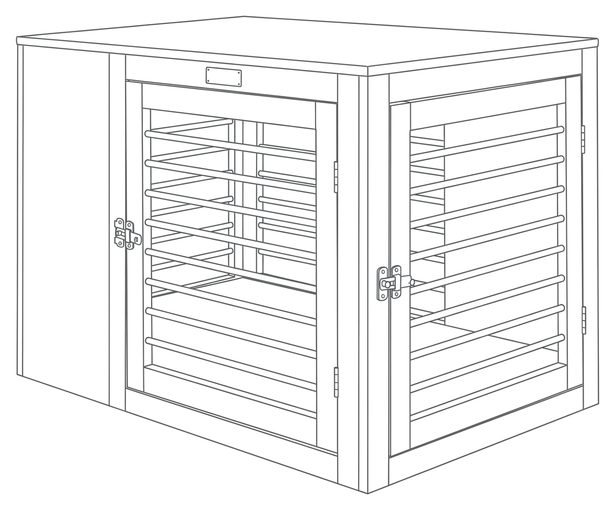 Line drawing of the Moderno Crate, numbered to match the list beside it.