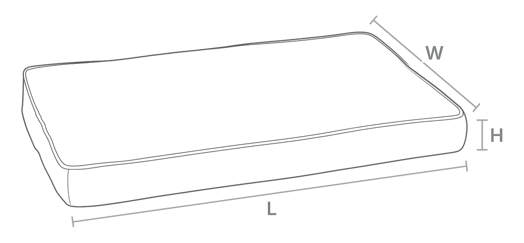 Size drawing for Rectangular Patio Cushion